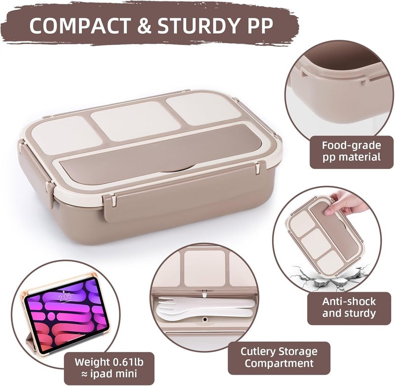 QQKO Bento Box Adult Lunch Box, Lunch Containers for Adults Men Women, Kids Lunch Boxes for School with 4 Compartments, Sauce Container, Utensils and Muffin Cups, Brown - Image 4